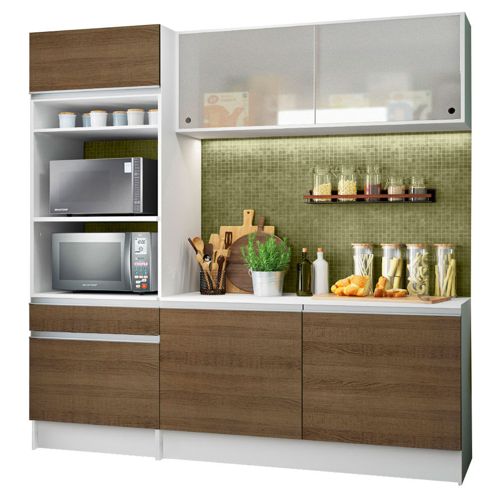 Armário de Cozinha Compacta Madesa Topazio com Balcão e Tampo Branco/Rustic - Branco/Rustic