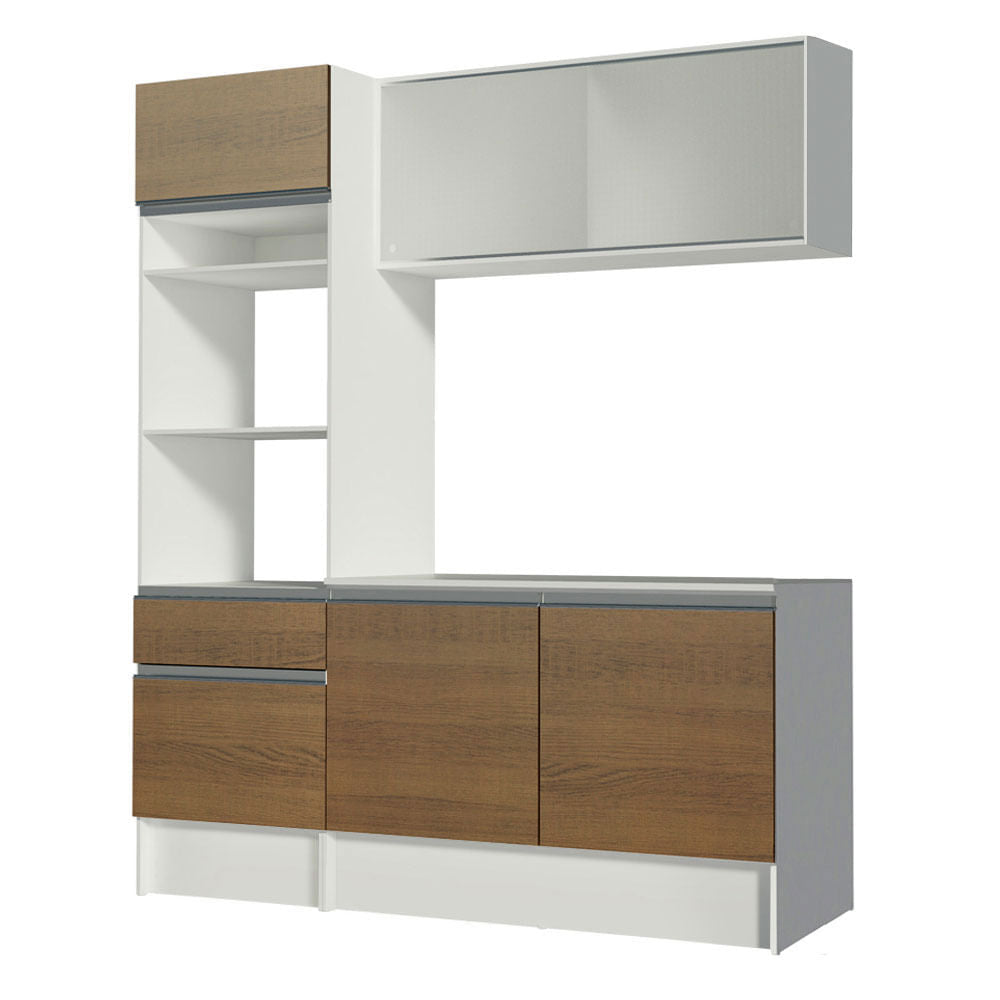 Armário de Cozinha Compacta Madesa Topazio com Balcão e Tampo Branco/Rustic