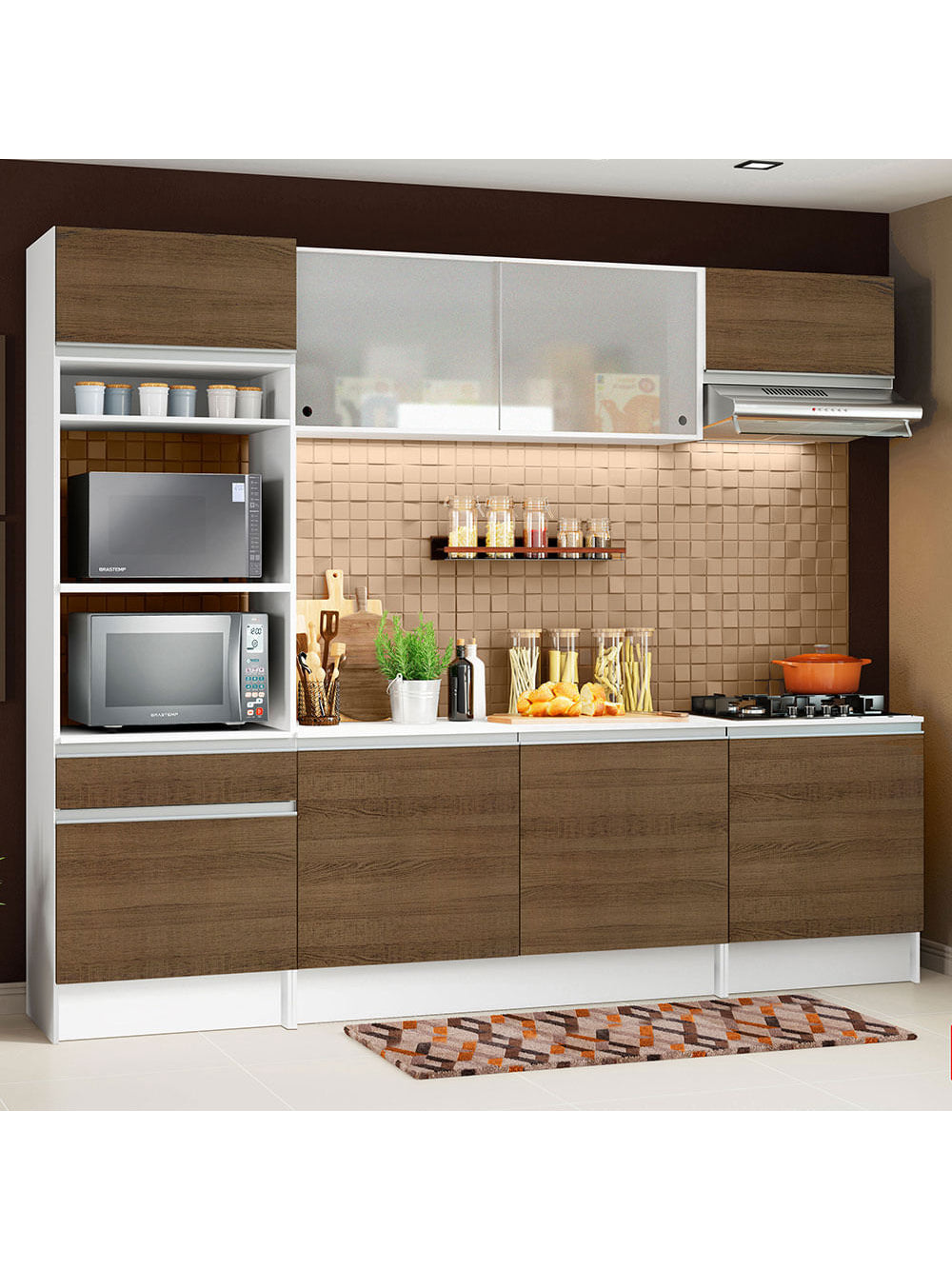 Armário de Cozinha Completa 240cm Branco/Rustic Topazio Madesa XA - Branco/Rustic