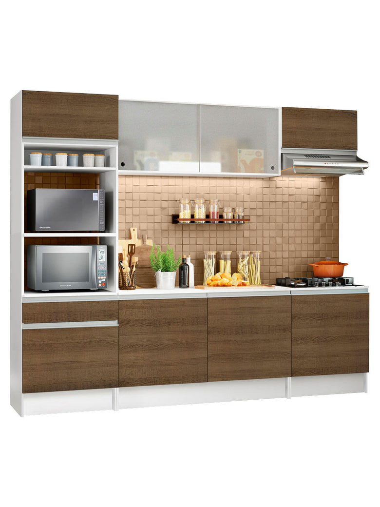 Armário de Cozinha Completa 240cm Branco/Rustic Topazio Madesa XA