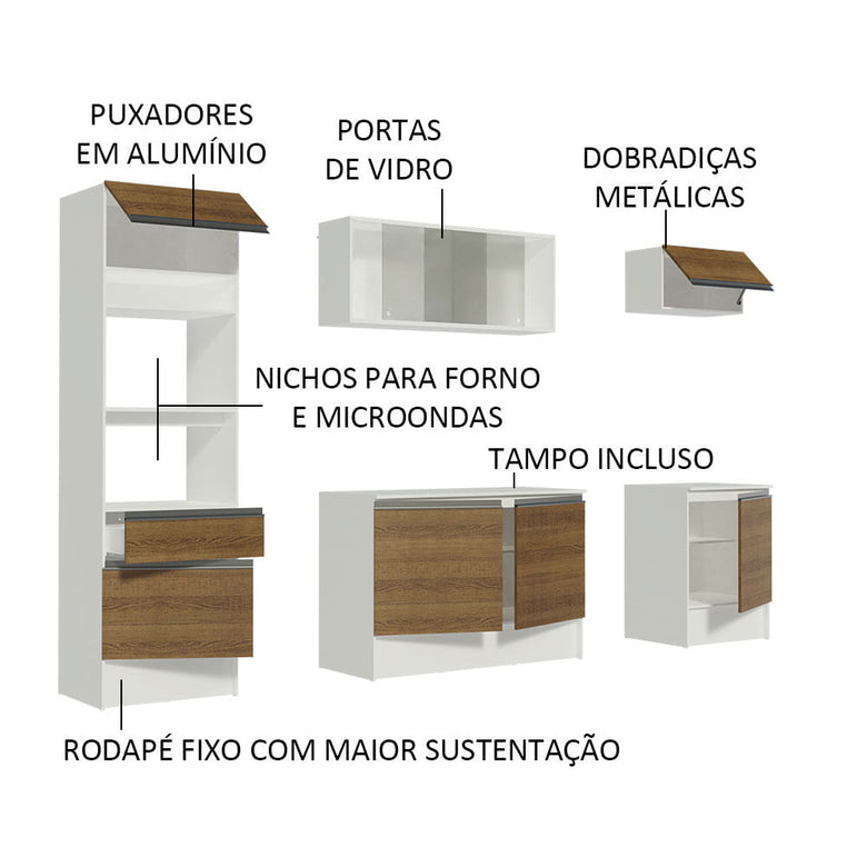 Armário de Cozinha Completa 240cm Branco/Rustic Topazio Madesa XA