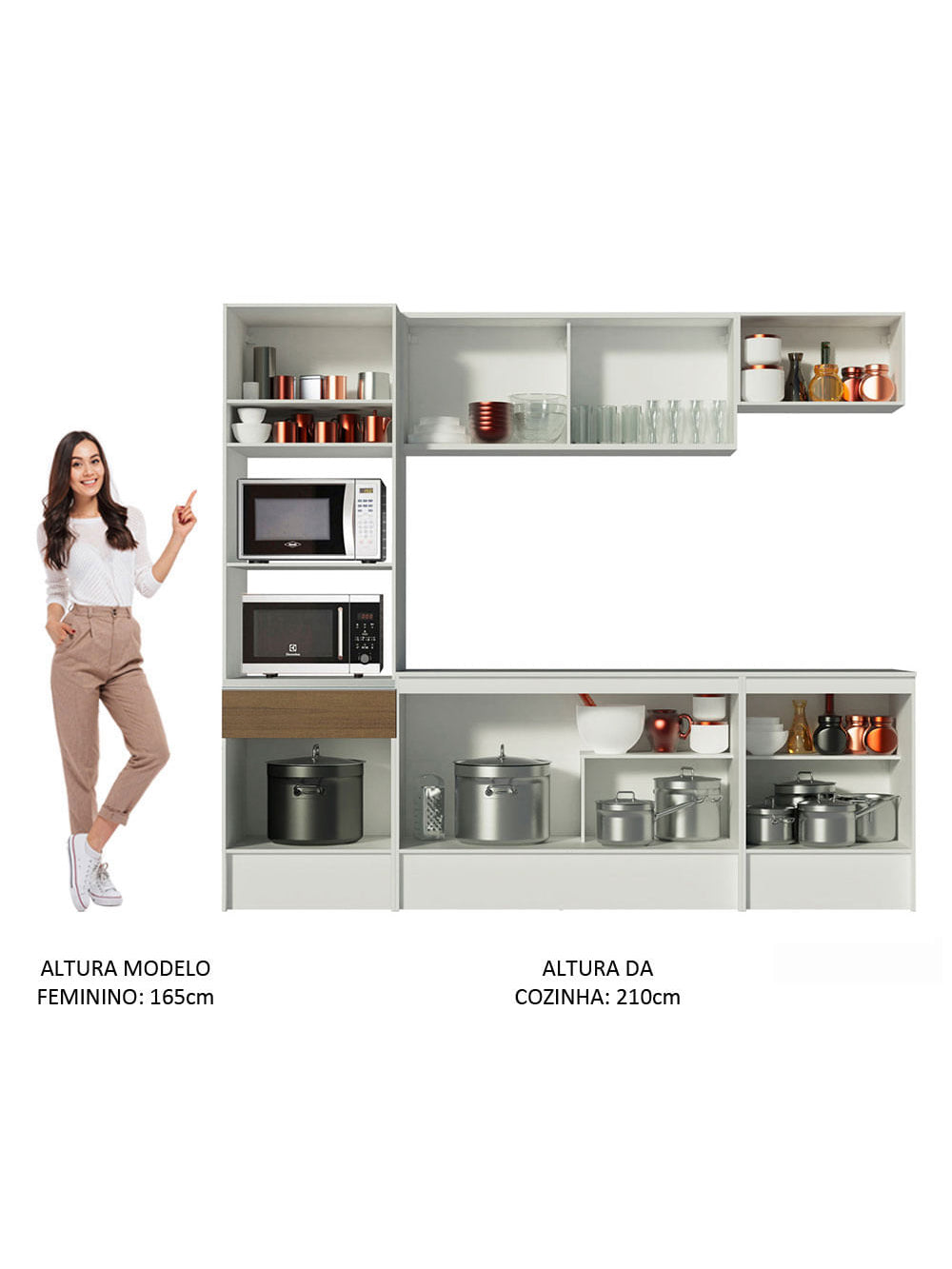 Armário de Cozinha Completa 240cm Branco/Rustic Topazio Madesa XA