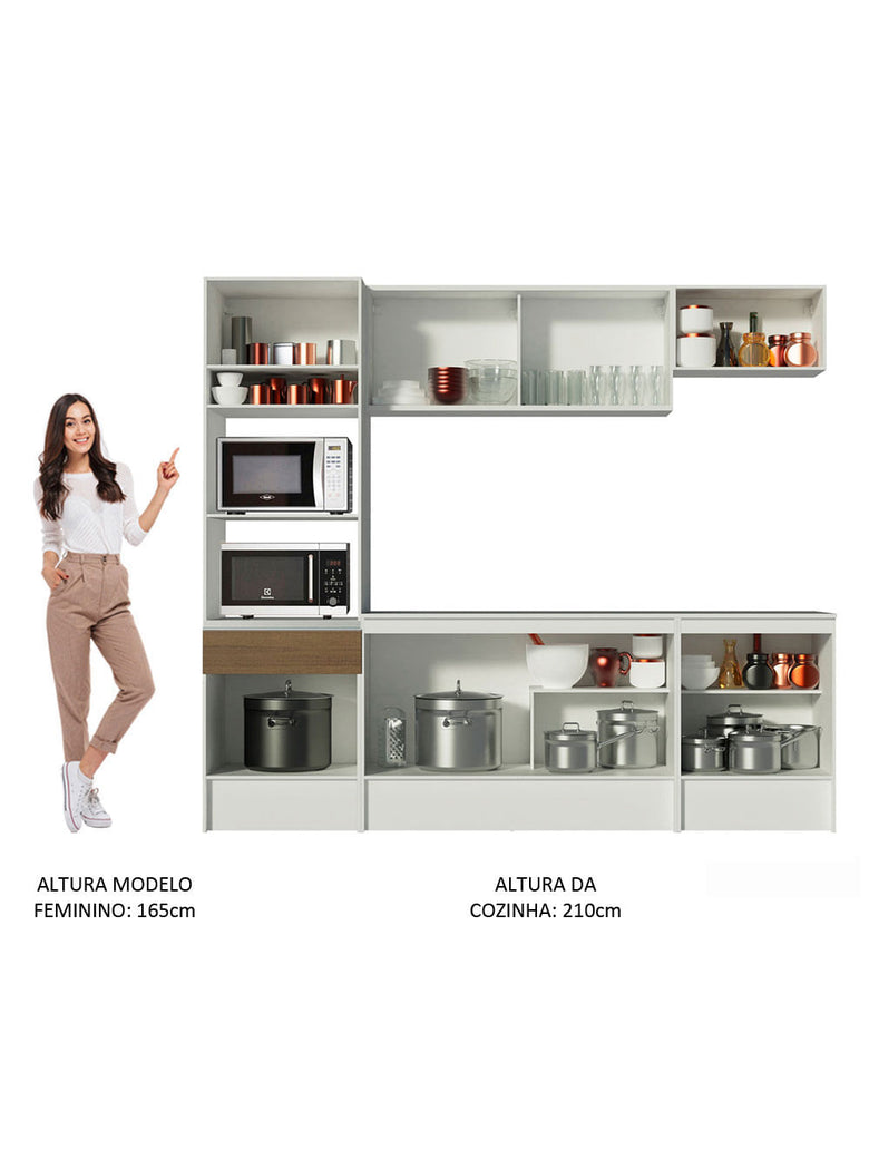 Armário de Cozinha Completa 240cm Branco/Rustic Topazio Madesa XA