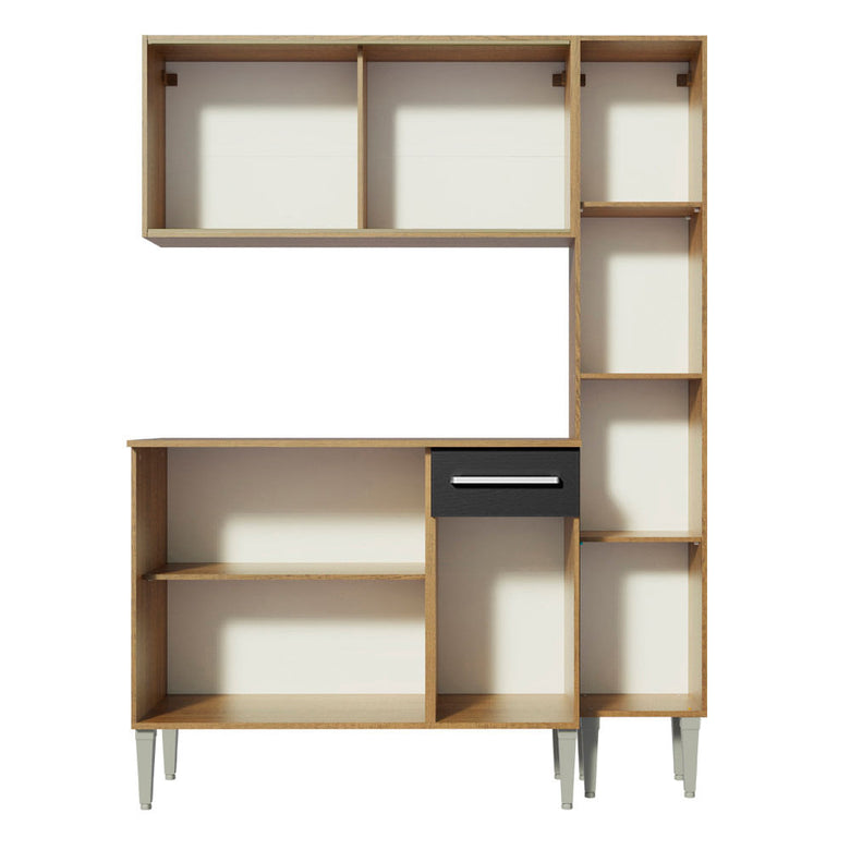 Armário de Cozinha Compacta Madesa Emilly Force com Balcão e Paneleiro Rustic/Preto