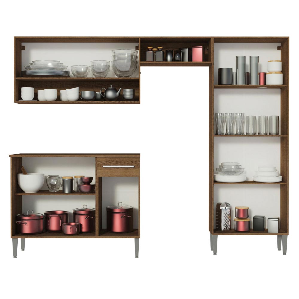 Armário de Cozinha Compacta Madesa Emilly Pop com Balcão Rustic/Preto