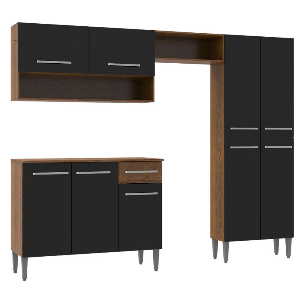 Armário de Cozinha Compacta Madesa Emilly Pop com Balcão Rustic/Preto