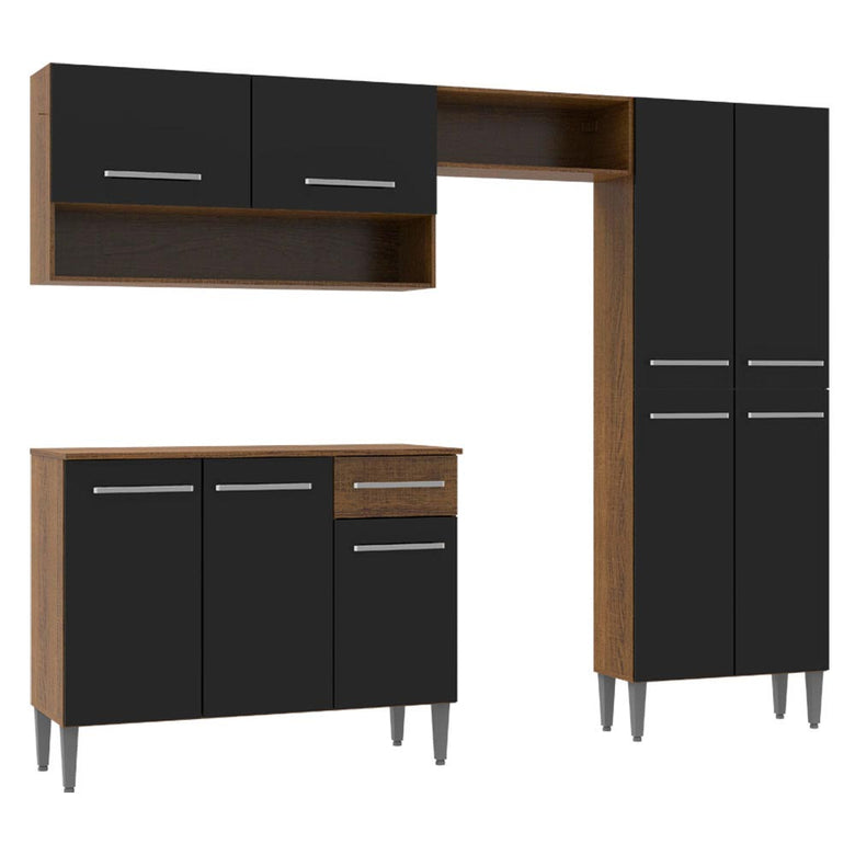 Armário de Cozinha Compacta Madesa Emilly Pop com Balcão Rustic/Preto