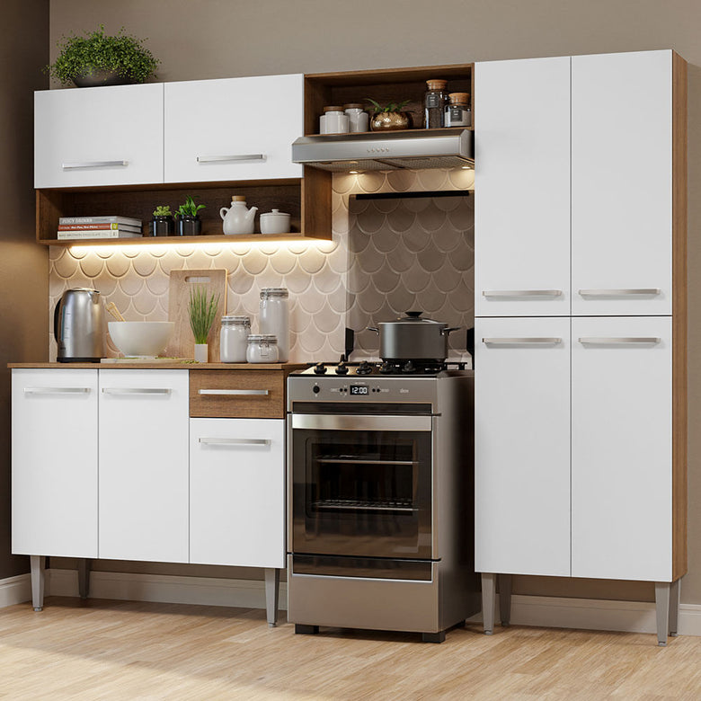 Armário de Cozinha Compacta Madesa Emilly Pop com Balcão Rustic/Branco