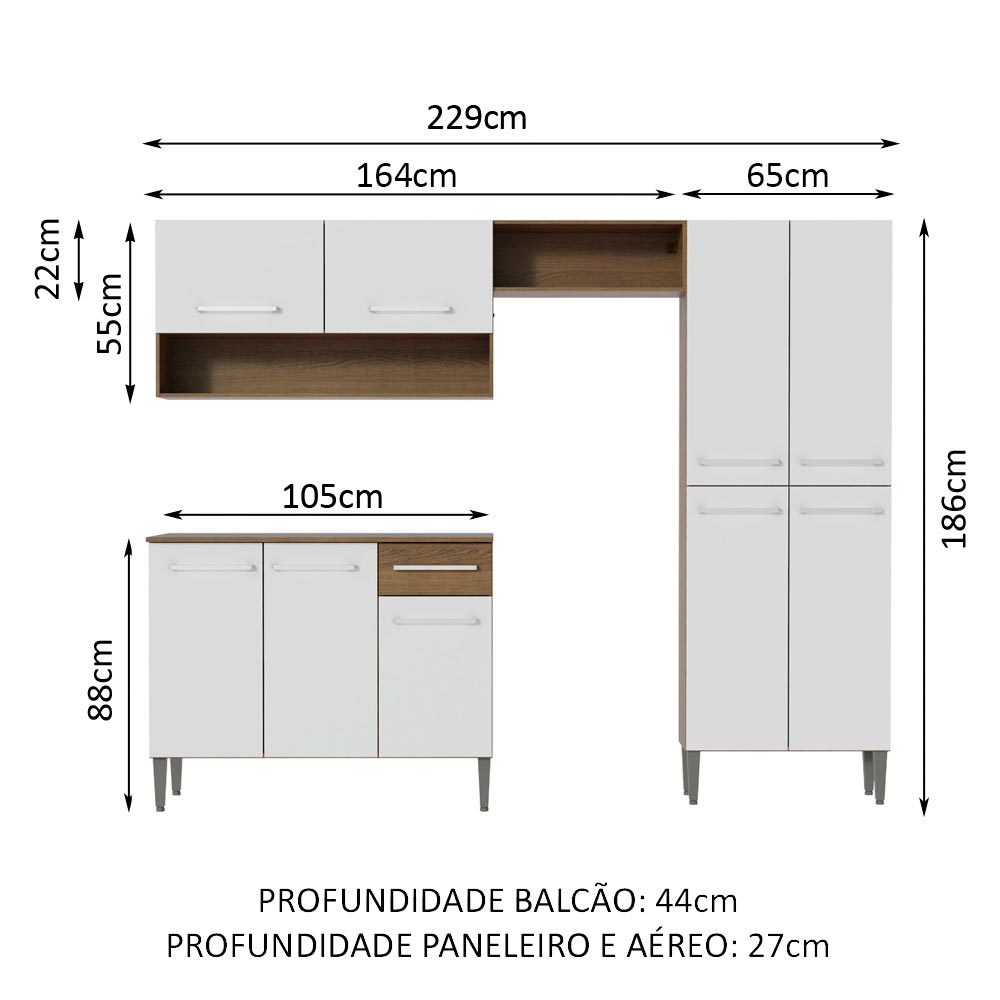Armário de Cozinha Compacta Madesa Emilly Pop com Balcão Rustic/Branco
