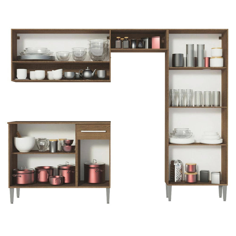 Armário de Cozinha Compacta Madesa Emilly Pop com Balcão Rustic/Branco