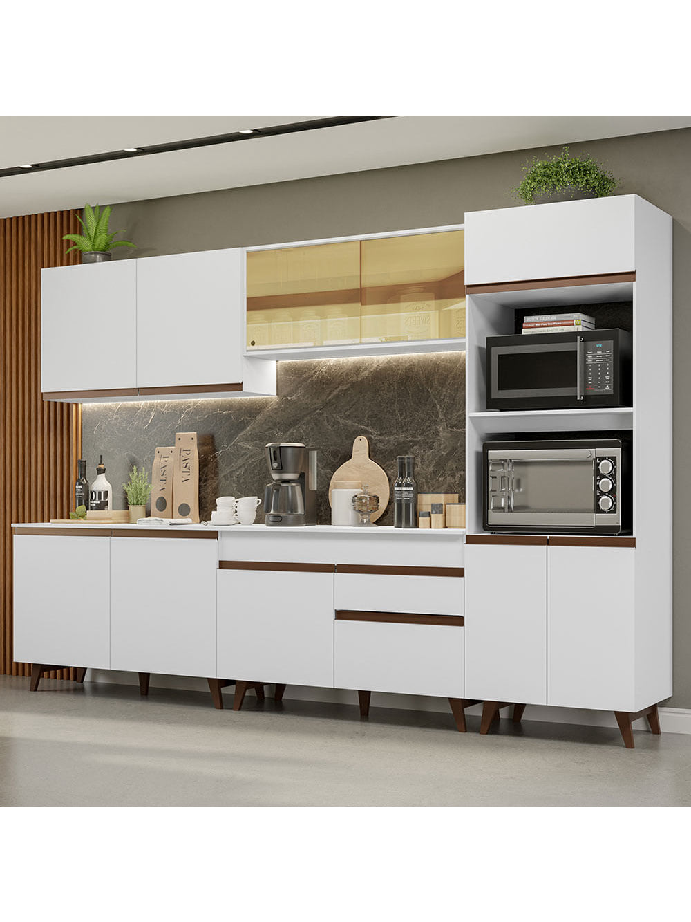 Armário de Cozinha Completa 310cm Branco Reims Madesa XA01 - Branco