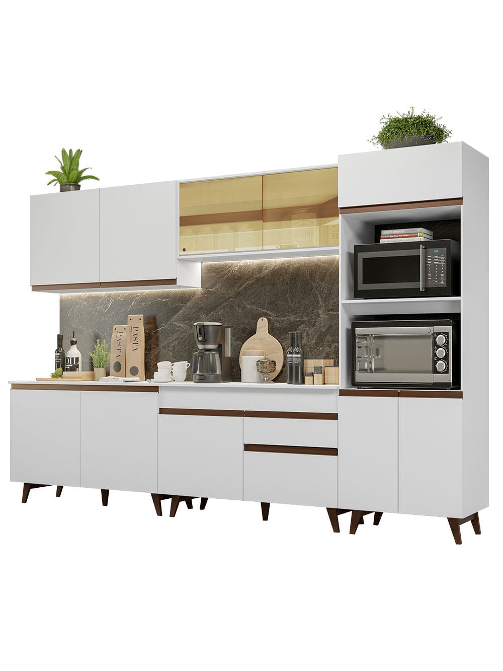 Armário de Cozinha Completa 310cm Branco Reims Madesa XA01 - Branco