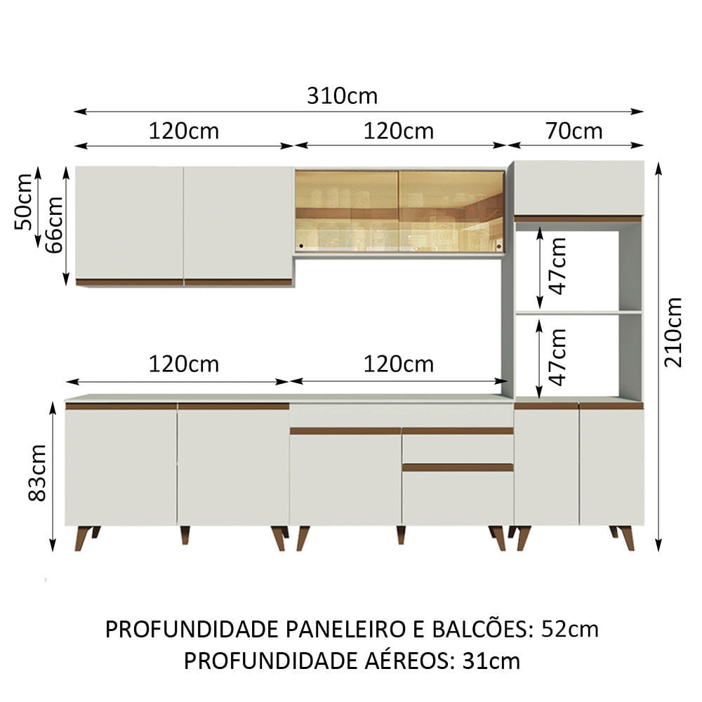 Armário de Cozinha Completa 310cm Branco Reims Madesa XA01