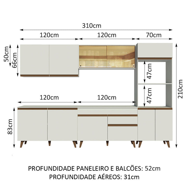 Armário de Cozinha Completa 310cm Branco Reims Madesa XA01