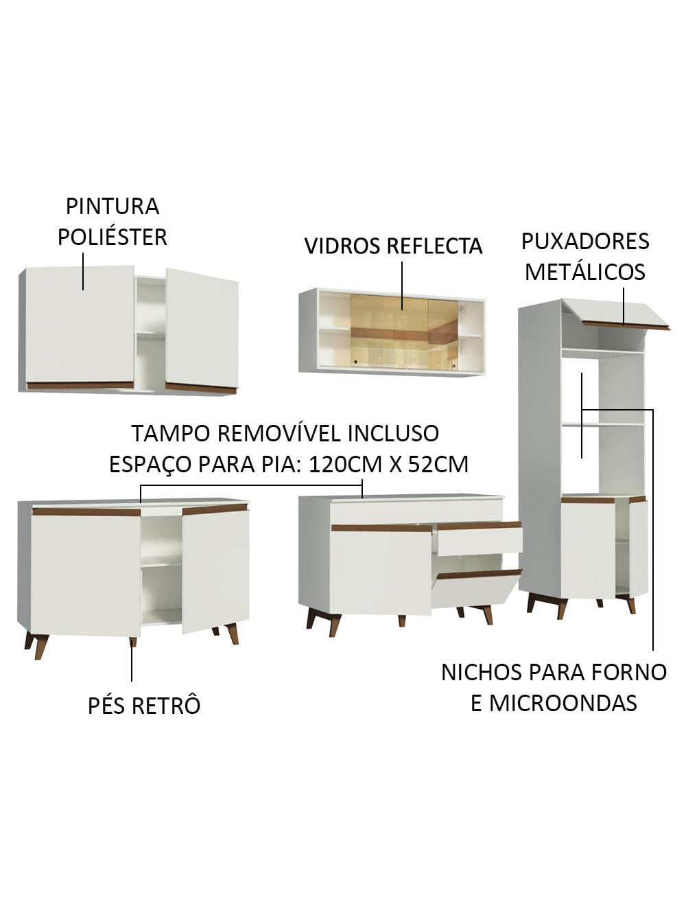 Armário de Cozinha Completa 310cm Branco Reims Madesa XA01