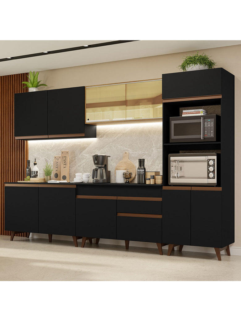Armário de Cozinha Completa 310cm Preto/Rustic Reims Madesa XA01