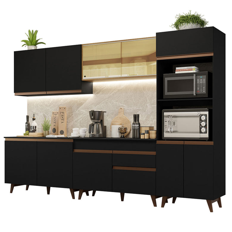 Armário de Cozinha Completa 310cm Preto/Rustic Reims Madesa XA01