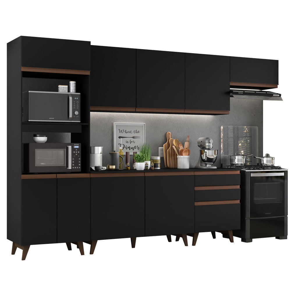 Armário de Cozinha Completa 320cm Preto/Rustic Reims Madesa XA01 - Preto
