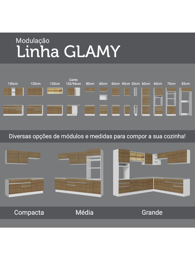 Paneleiro Madesa Glamy 60 cm 3 Portas Branco/Rustic