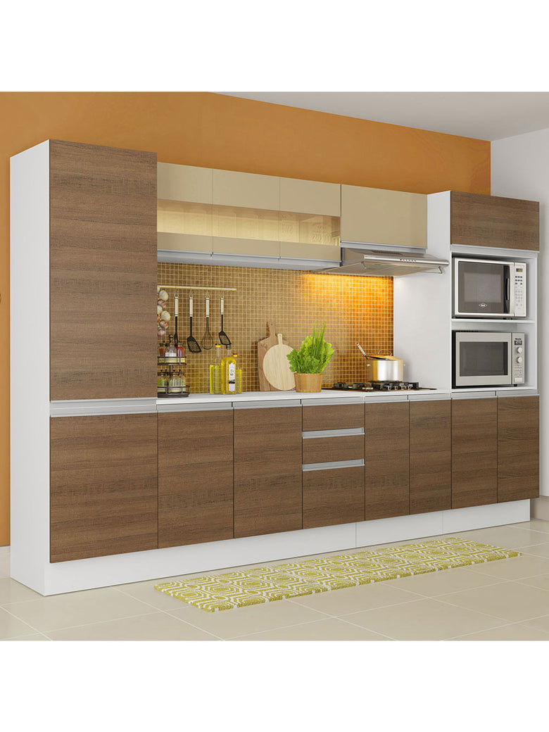 Armário de Cozinha Completa 100% MDF 300 cm Branco/Rustic/Crema Smart Madesa XA01