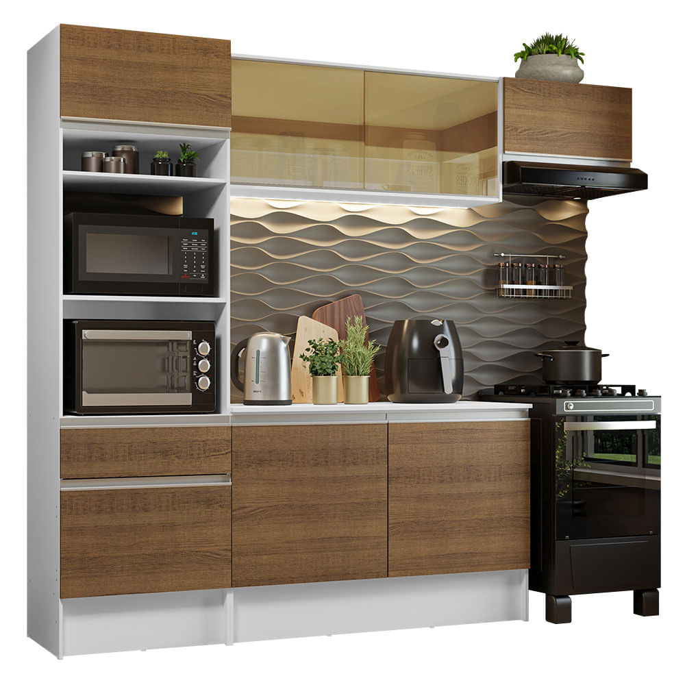 Armário de Cozinha Completa 240cm Branco/Rustic Diamante Madesa XA02 - Branco/Rustic