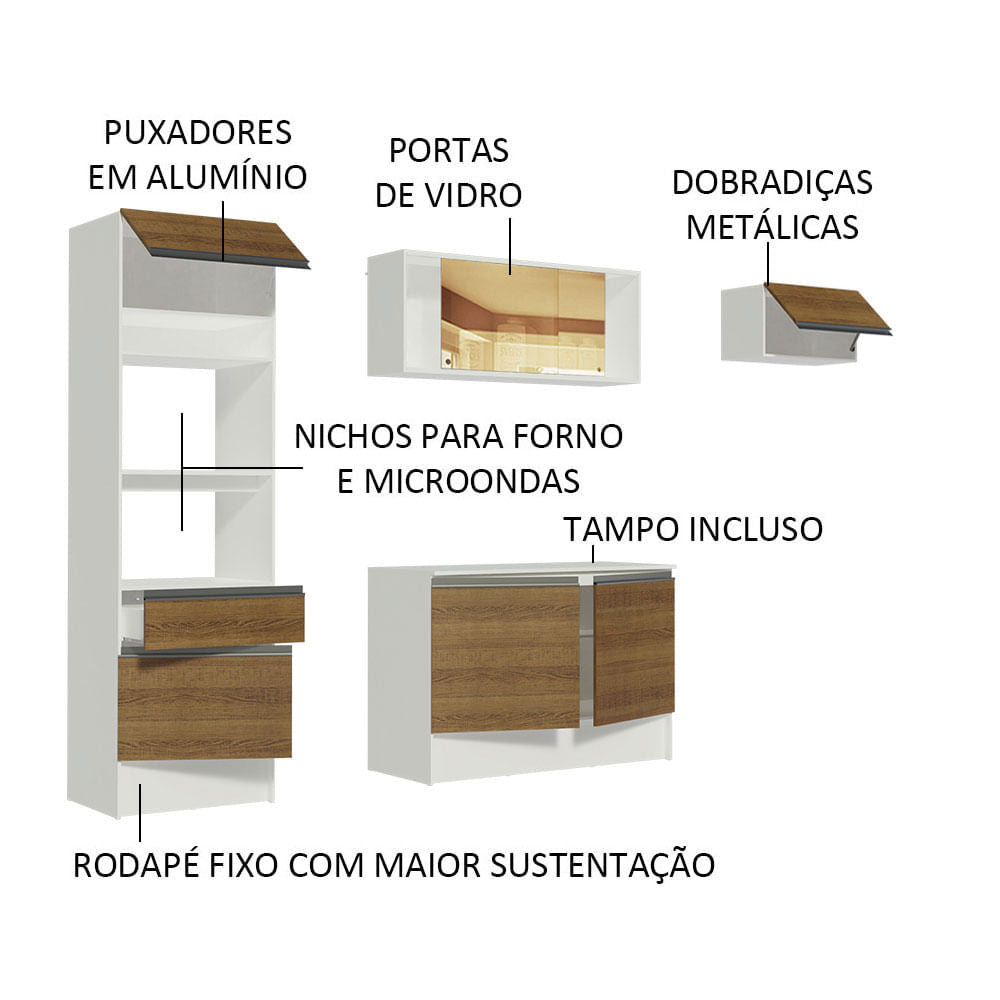 Armário de Cozinha Completa 240cm Branco/Rustic Diamante Madesa XA02