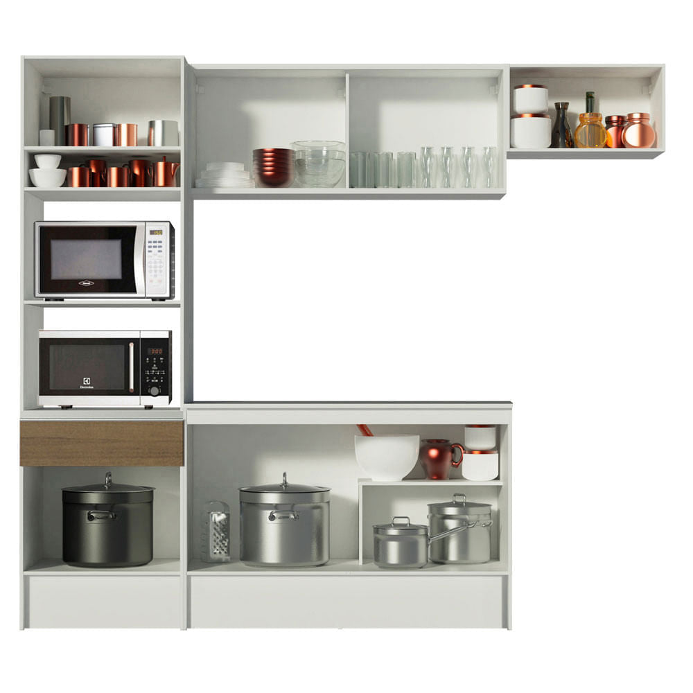 Armário de Cozinha Completa 240cm Branco/Rustic Diamante Madesa XA02