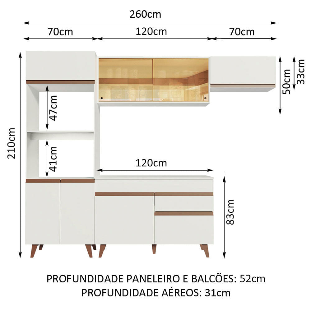 Armário de Cozinha Completa 260cm Branco Reims Madesa XB01