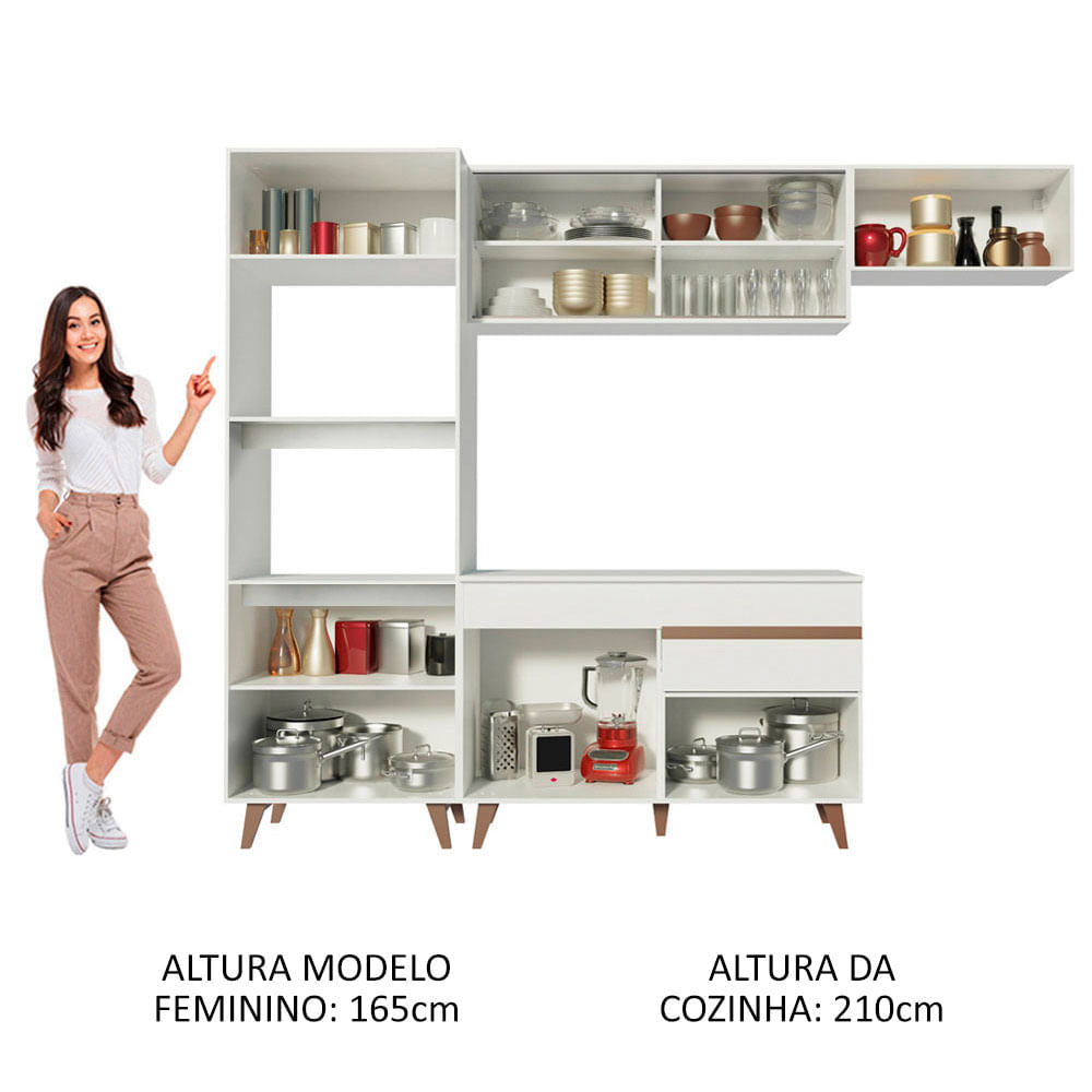 Armário de Cozinha Completa 260cm Branco Reims Madesa XB01