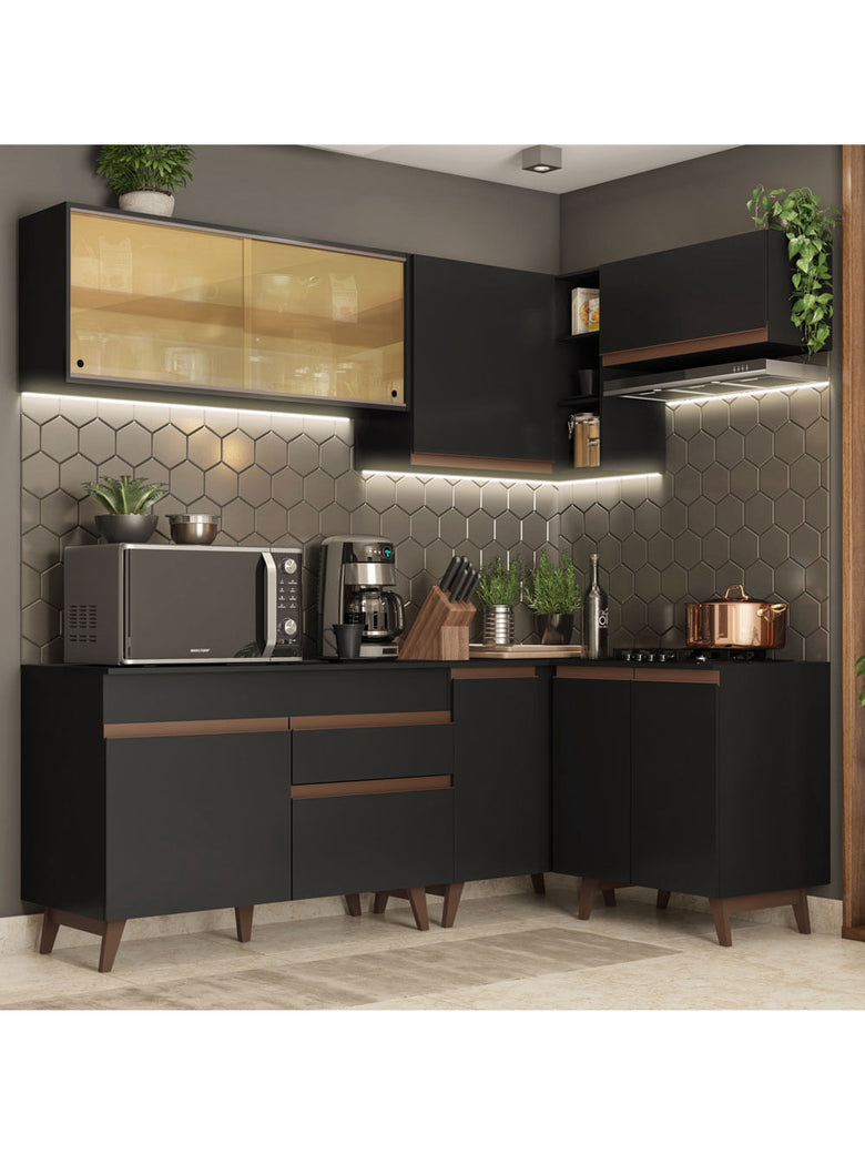Armário de Cozinha Completa 332cm Preto/Rustic Reims Madesa XA02
