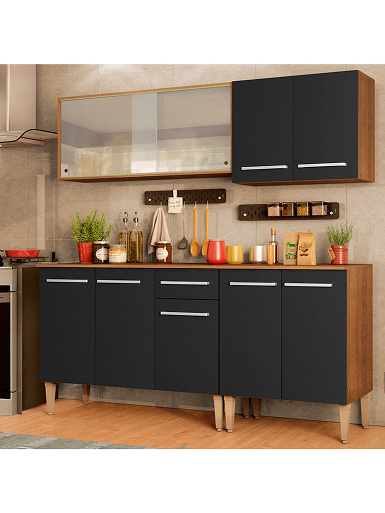 Armário de Cozinha Completa 169cm Rustic/Preto Emilly Box Madesa 03