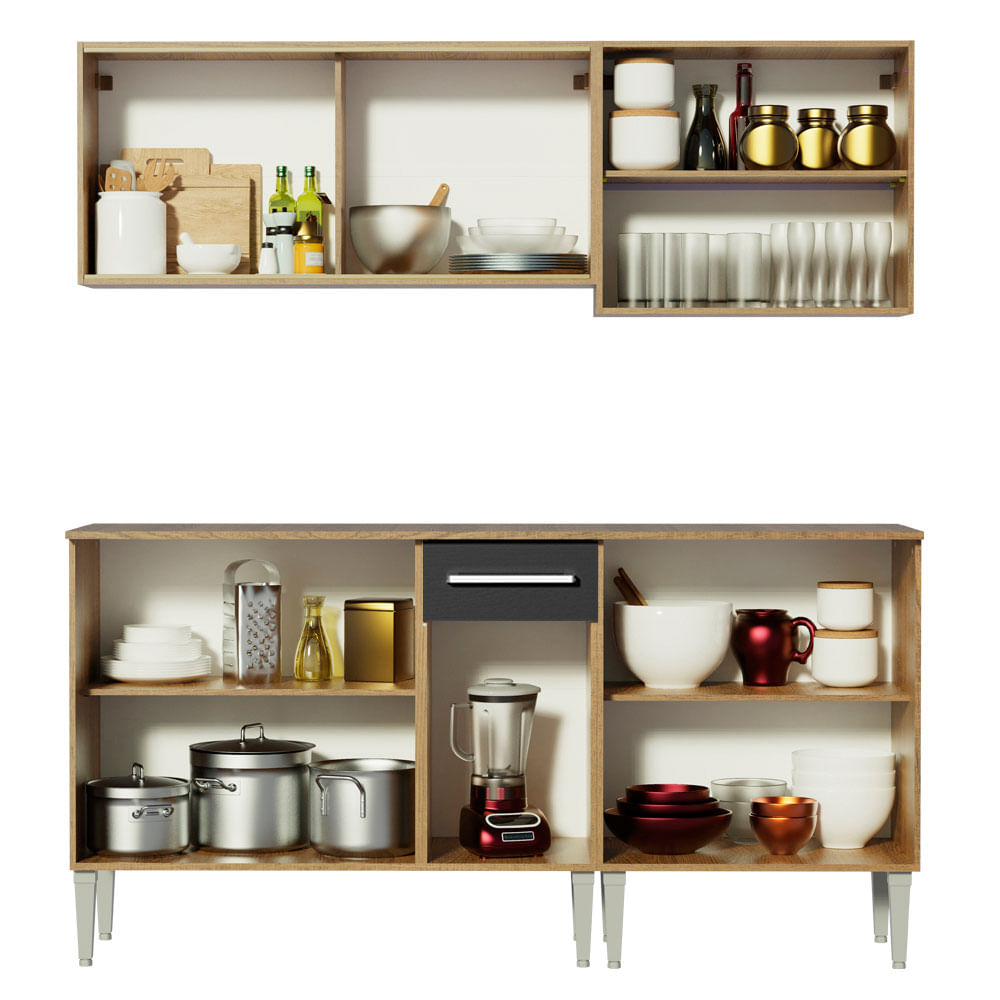 Armário de Cozinha Completa 169cm Rustic/Preto Emilly Box Madesa 03
