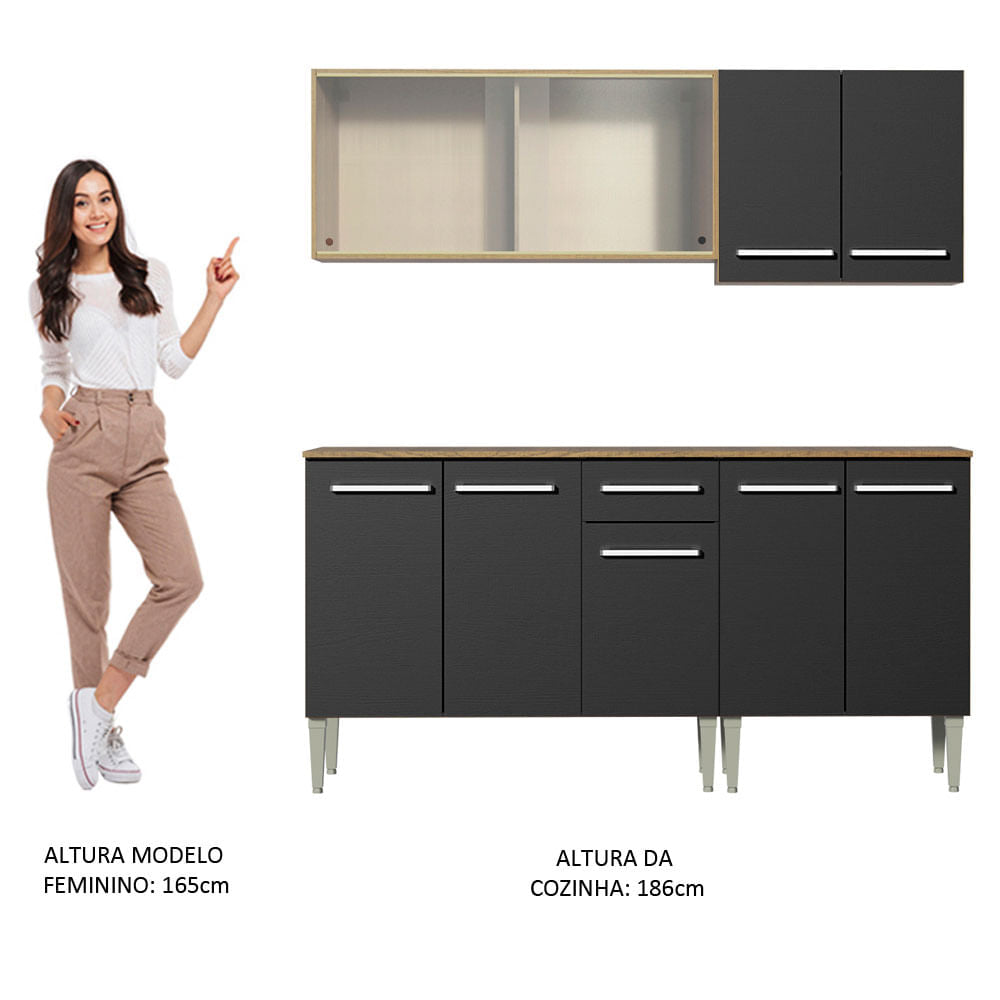 Armário de Cozinha Completa 169cm Rustic/Preto Emilly Box Madesa 03