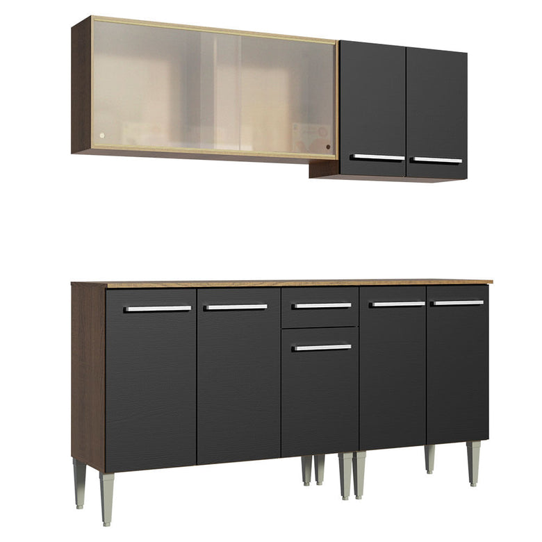 Armário de Cozinha Completa 169cm Rustic/Preto Emilly Box Madesa 03