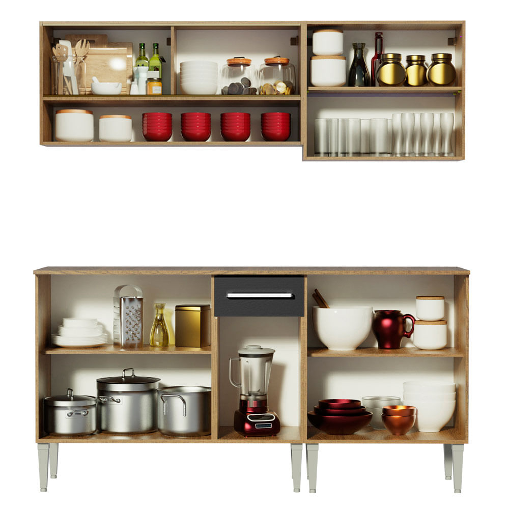 Armário de Cozinha Completa 169cm Rustic/Preto Emilly Dance Madesa 07