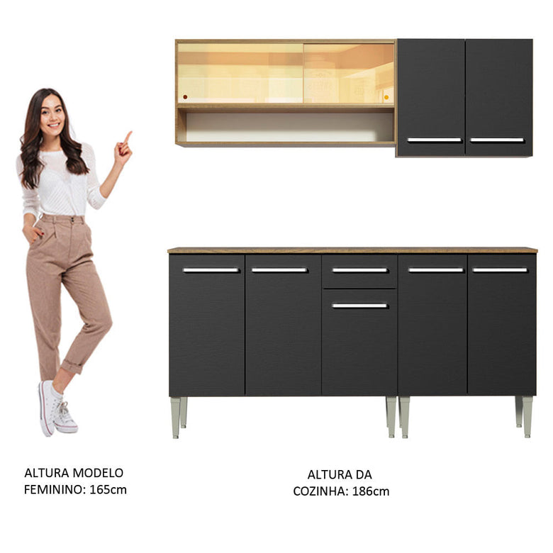 Armário de Cozinha Completa 169cm Rustic/Preto Emilly Dance Madesa 07