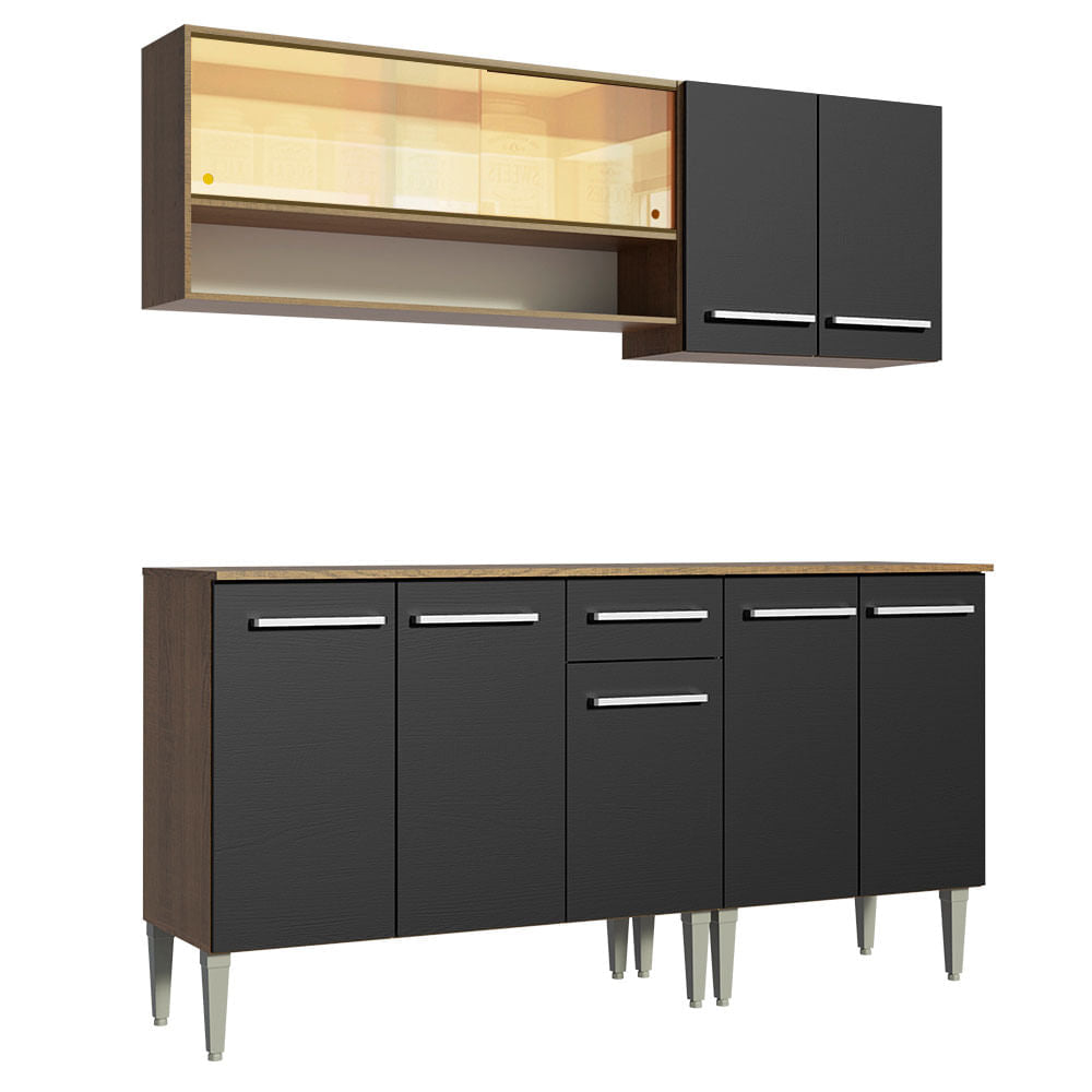 Armário de Cozinha Completa 169cm Rustic/Preto Emilly Dance Madesa 07