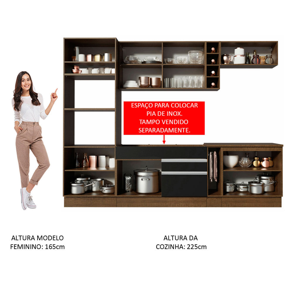 Armário de Cozinha Completa 290cm Rustic/Preto Vicenza Madesa 06