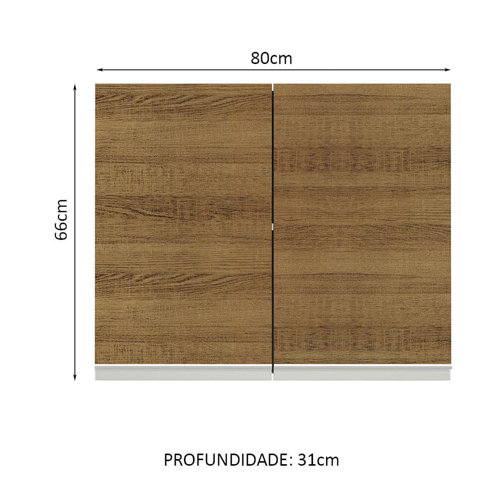 Armário Aéreo Madesa Glamy 80 cm 2 Portas Branco/Rustic - Branco/Rustic