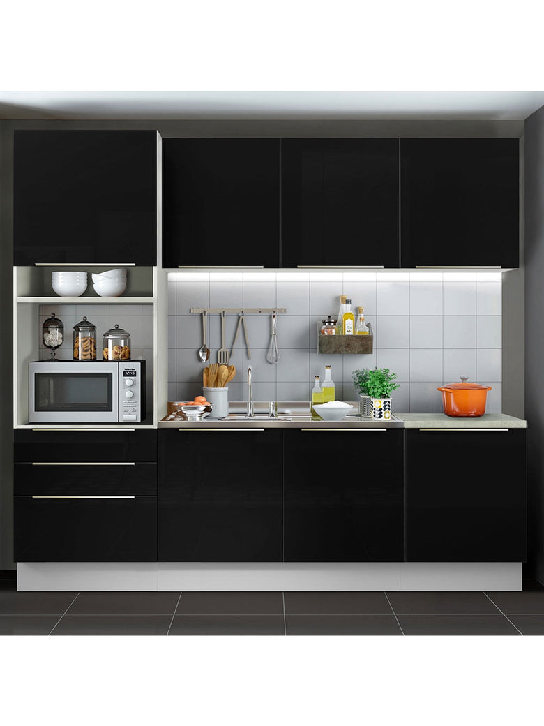 Armário de Cozinha Completa 240cm Branco/Preto Lux Madesa 03