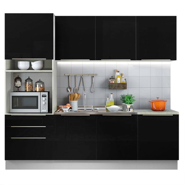 Armário de Cozinha Completa 240cm Branco/Preto Lux Madesa 03