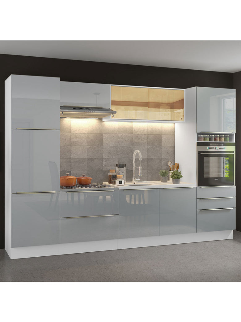 Armário de Cozinha Completa 320cm Branco/Cinza Lux Madesa 01