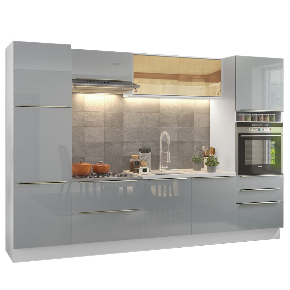 Armário de Cozinha Completa 320cm Branco/Cinza Lux Madesa 01 - Branco/Cinza
