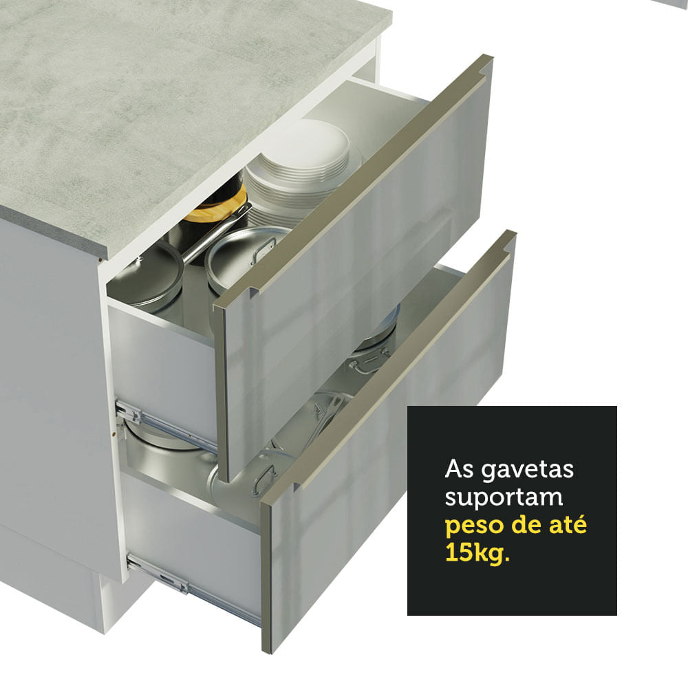 Armário de Cozinha Completa 320cm Branco/Cinza Lux Madesa 01