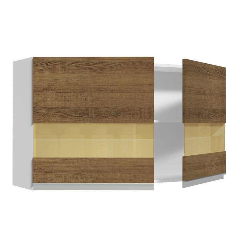 Armário Aéreo Madesa Glamy 120 cm 2 Portas com Vidro Branco/Rustic