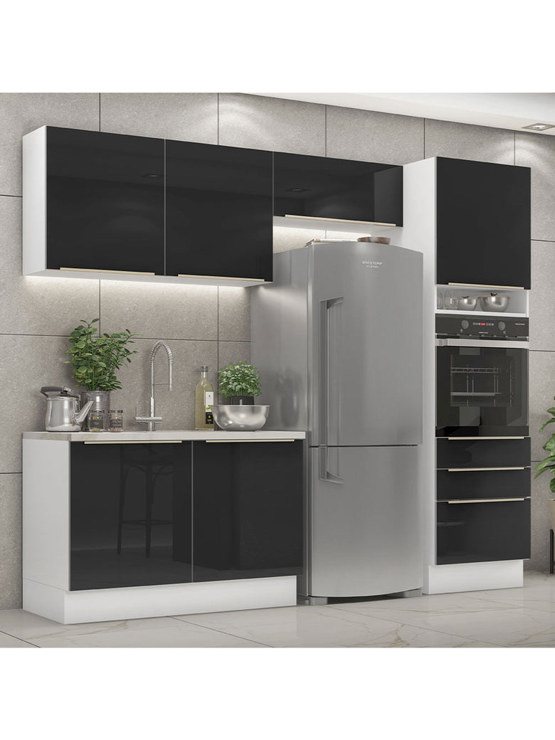 Armário de Cozinha Completa 260cm Branco/Preto Lux Madesa 05