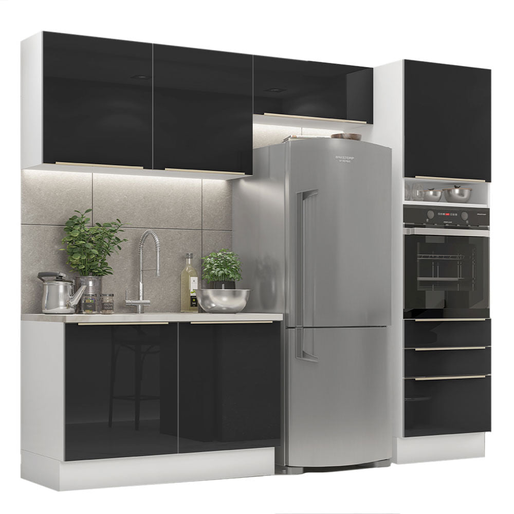 Armário de Cozinha Completa 260cm Branco/Preto Lux Madesa 05 - Branco/Preto
