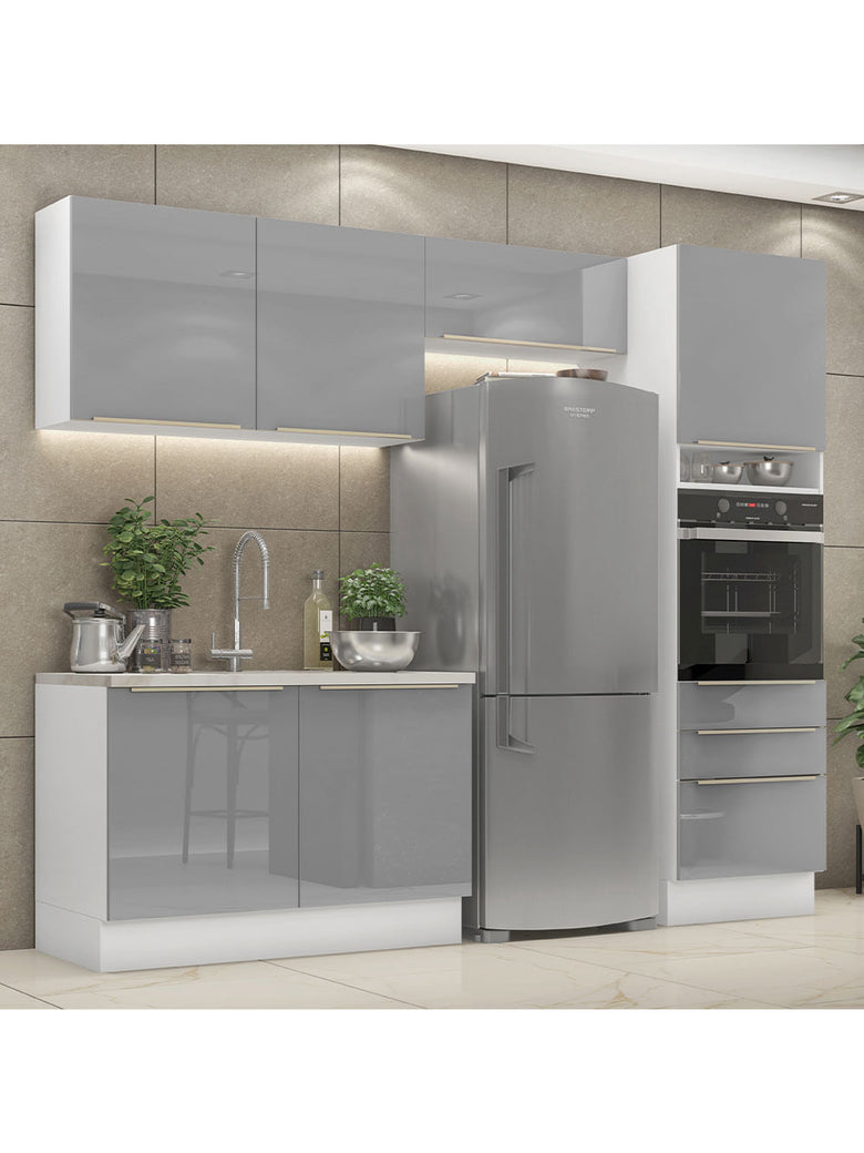 Armário de Cozinha Completa 260cm Branco/Cinza Lux Madesa 05