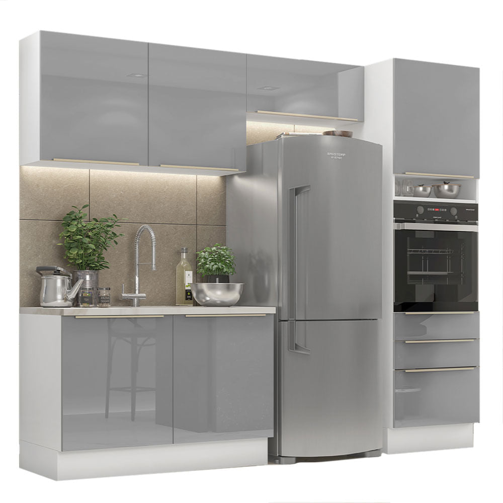 Armário de Cozinha Completa 260cm Branco/Cinza Lux Madesa 05 - Branco/Cinza
