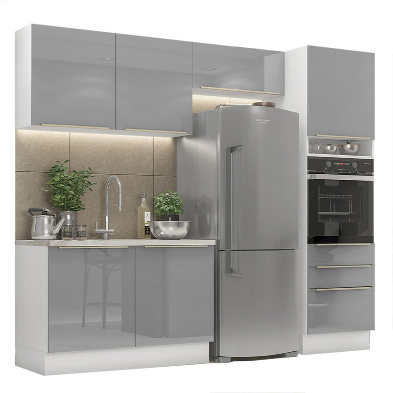 Armário de Cozinha Completa 260cm Branco/Cinza Lux Madesa 05